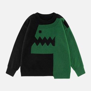 youthful dinosaur patchwork sweater   retro charm 5569