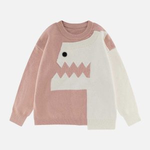 youthful dinosaur patchwork sweater   retro charm 5914