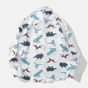 youthful dinosaur print shirt longsleeved & trendy 3313