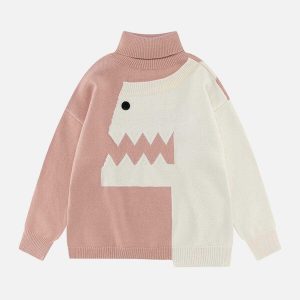 youthful dinosaur splice turtleneck sweater urban charm 2058