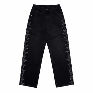 youthful ekg embroidered jeans unique & trendsetting 7431