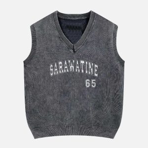 youthful embroidered letter vest   custom wash design 3163