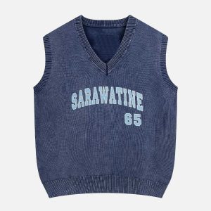 youthful embroidered letter vest   custom wash design 7190