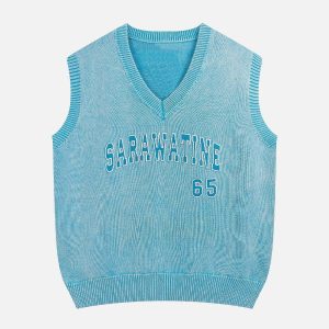 youthful embroidered letter vest   custom wash design 7731