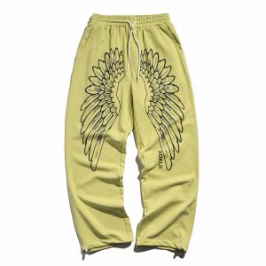 youthful feather print pants dynamic drawstring design 2826