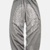 youthful feather print pants dynamic drawstring design 3598