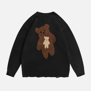 youthful flocked bear sweater with raw edge detail 2171