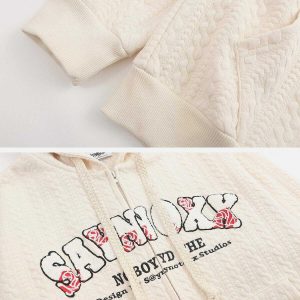 youthful flocked letter hoodie zip detail urban appeal 6126