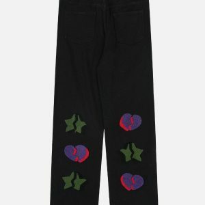 youthful flocking star jeans   chic urban streetwear 7093