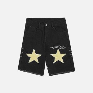 youthful flocking star jorts   chic denim streetwear 1625