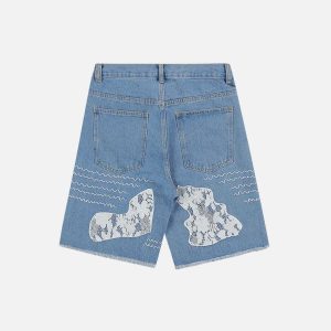 youthful flocking star jorts   chic denim streetwear 4041