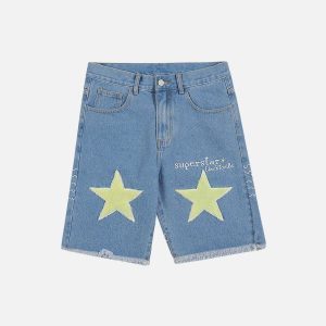 youthful flocking star jorts   chic denim streetwear 4732