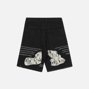 youthful flocking star jorts   chic denim streetwear 6300