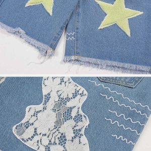 youthful flocking star jorts   chic denim streetwear 8346