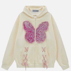 youthful fringe butterfly hoodie   washed look trendsetter 1671