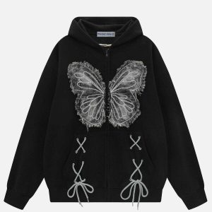 youthful fringe butterfly hoodie   washed look trendsetter 5692