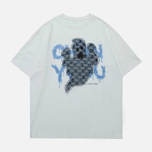 youthful ghost applique denim tee   streetwear icon 6645