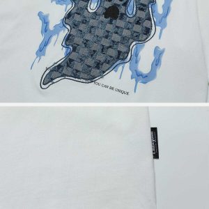 youthful ghost applique denim tee   streetwear icon 8104