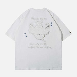 youthful ghost print tee with towel embroidery detail 3125