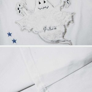 youthful ghost print tee with towel embroidery detail 8454