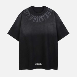 youthful gradient letter print tee dynamic street style 8962