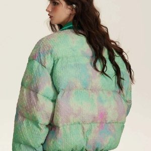 youthful green tie dye padded coat streetwear icon 1397