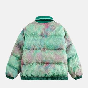 youthful green tie dye padded coat streetwear icon 7086