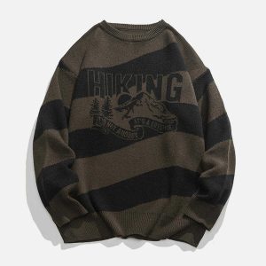 youthful inclined stripe mountain sweater dynamic design 4047