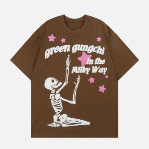 youthful kneeling skeleton tee dynamic graphic design 1095