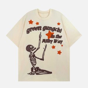 youthful kneeling skeleton tee dynamic graphic design 2683