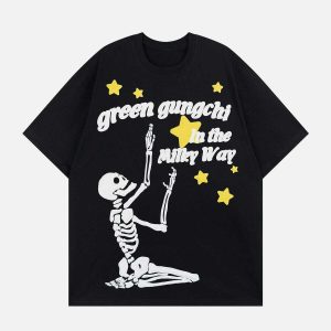 youthful kneeling skeleton tee dynamic graphic design 4774