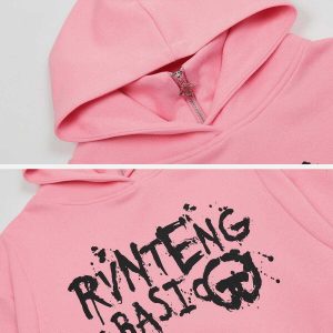 youthful letter graffiti hoodie   half zip urban trend 2060