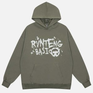 youthful letter graffiti hoodie   half zip urban trend 2900