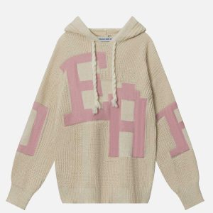 youthful letter jacquard hoodie   trending urban style 1720