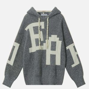 youthful letter jacquard hoodie   trending urban style 4443