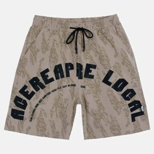 youthful letter print camo shorts dynamic casual style 1791