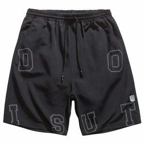 youthful letter print drawstring shorts   streetwear essential 3541