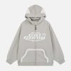 youthful letter print hoodie plush pocket zip design 1336