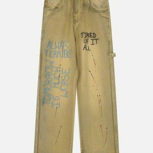 youthful letter print jeans   sleek urban streetwear 3557