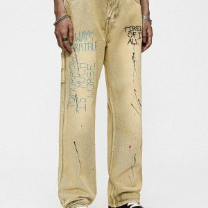 youthful letter print jeans   sleek urban streetwear 3799