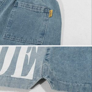 youthful letter print jorts   chic urban streetwear 8164