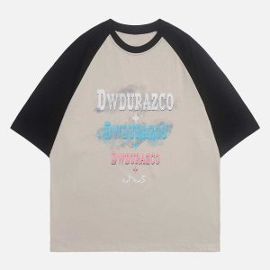 youthful letter print patchwork tee dynamic street style 6307