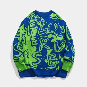 youthful letters graffiti sweater dynamic urban style 4923