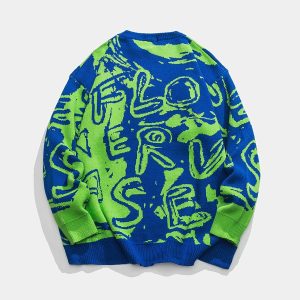 youthful letters graffiti sweater dynamic urban style 5288