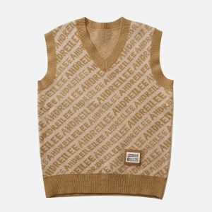 youthful letters graphic sweater vest iconic & trendy 6064