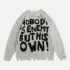 youthful letters ripped sweater bold urban appeal 7395