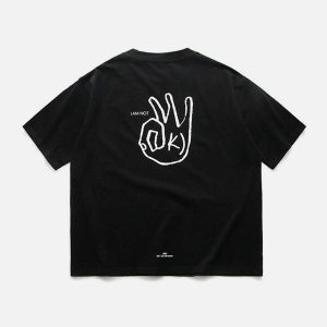 youthful ok gesture print tee   streetwear icon 6491