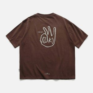 youthful ok gesture print tee   streetwear icon 8506