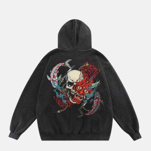 youthful oni mask skull hoodie graphic urban appeal 6810