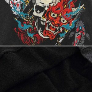 youthful oni mask skull hoodie graphic urban appeal 8086